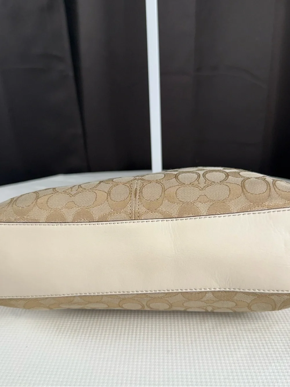 Coach Beige Signature Canvas Satchel with Cream Trim
